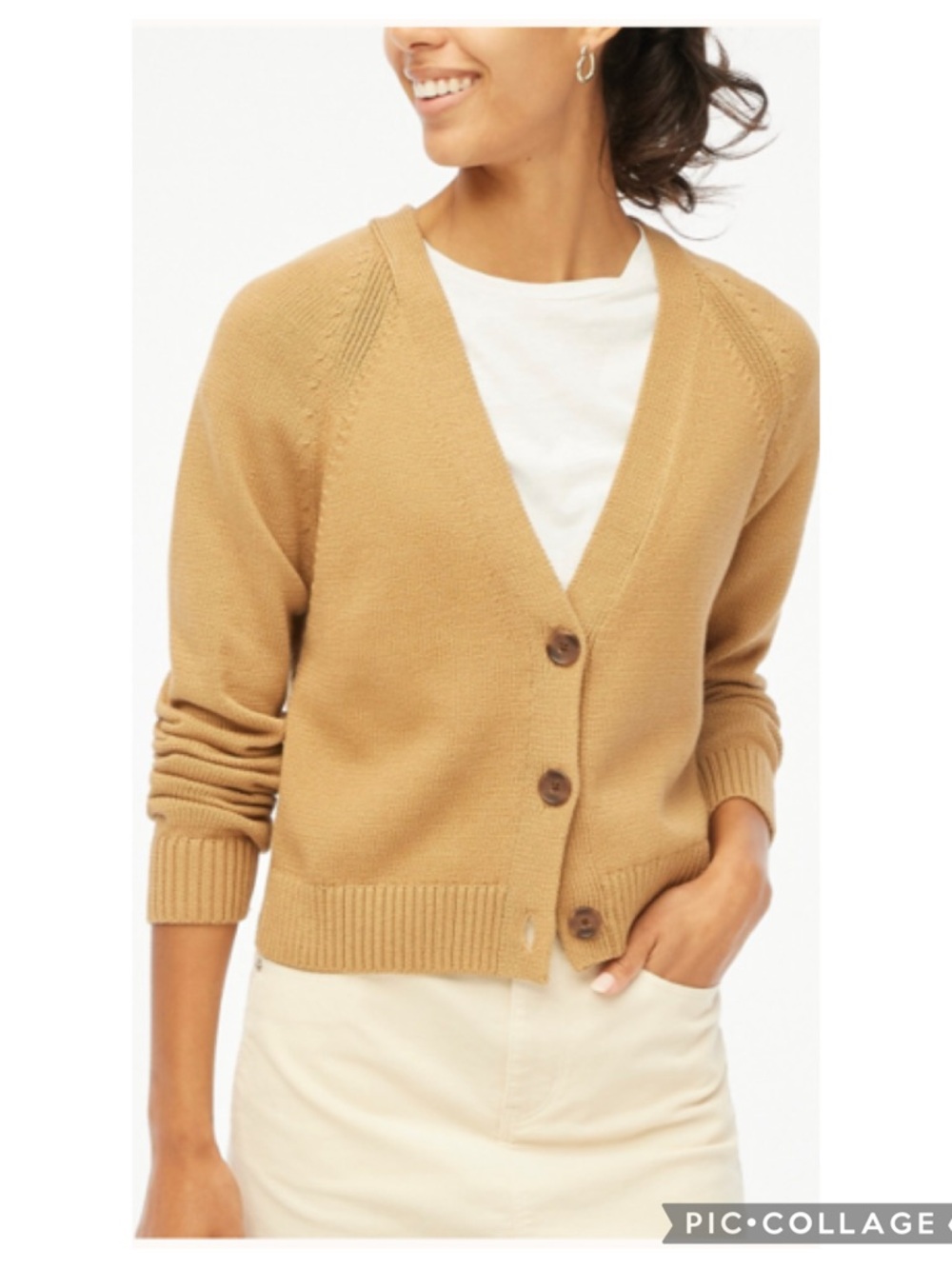 EUC J. Crew Factory Cotton Blend V neck Cardigan Sweater in Camel